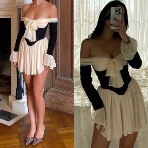 HOUSE OF CB 'Alana' Black‎ & Cream Off Shoulder Dress NWOT size S